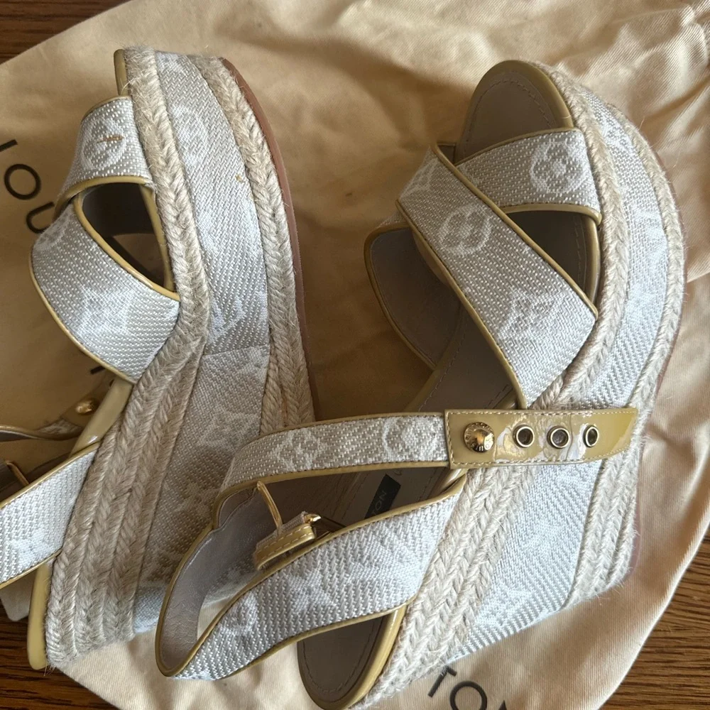 Louis Vuitton Formentera Espadrille Wedge Platform Ankle-Strap Sandals Beige - Picture 6 of 6